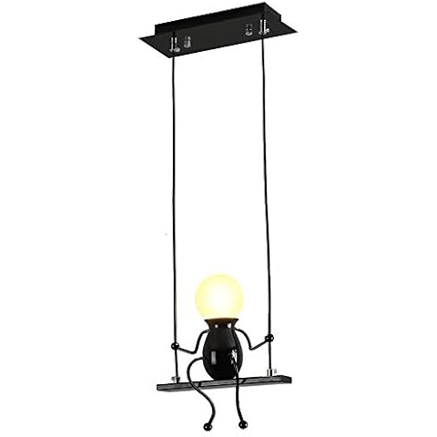 Creative Iron Pendant Light Man Swing Chandelier Black Modern Minimalist Pendant Lighting Ceiling Adjustable E27 Hanging Light for Bedrooms Loft Restaurant with Bulb Cover