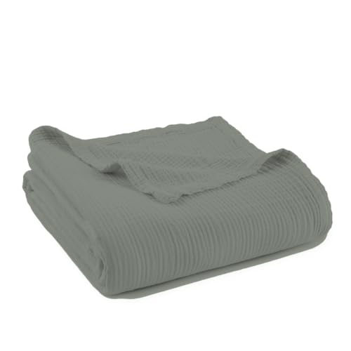 Image of 100% Cotton Organic Muslin Throw Blanket for Adults GOTS & Fairtrade Certified Organic Cotton - Couch Living Room and Bedroom Decor - 4 Layer Super Soft and Cozy (Shadow, Twin)