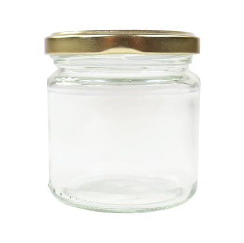 48x Twist Off Gläser 250g (212ml) im Karton mit Deckel für Lebensmittel Honiggläser Neutralgläser Glas Bienen Honig Marmelade Früchte Vorratsglas Rundgläser Gold