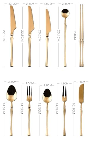 Genérico Juego de Cubiertos de 15 Piezas de Acero Inoxidable 304 con Detalles Dorados. Incluye Cuchillos, Tenedores y cucharas para Carne. Ideal para cenar y Recibir Invitados. 6 Juegos.