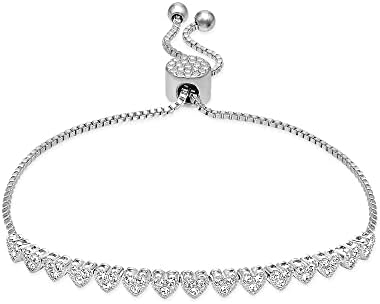 INSPIRED VOICES Easy Slider Adjustable Bracelets - Lariat Tennis Bracelets for Women, Rhinestone Bracelets for Women - Blue Bracelet, Pink Bracelet, Purple Bracelet & More (Heart - Clear)