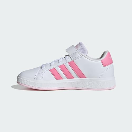 adidas Girl's Grand Court 2.0 Elastic (Little Kid/Big Kid) White/Bliss Pink/Clear Pink 5 Big Kid M2