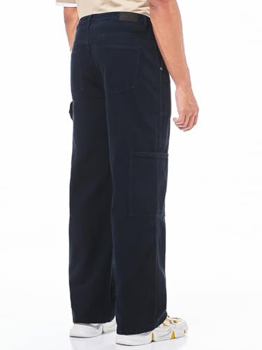 Image of Bewakoof Men Mid Rise 100% Cotton Solid Straight Fit Jeans|Straight Fit Jeans - Regular Fit | Classic Denim Pants | Everyday Casual