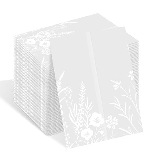 Uniclife 100 Pack Wedding Vellum Jackets for 5x7 Invitations 115 GSM Translucent Vellum Paper Invitation Sleeves Pre-Folded Floral Wedding Invitation Wraps Wedding Invitation Accessories (Wildflower)