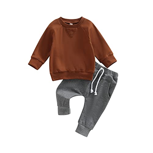 Image of allshope Toddler Baby Boy Fall Outfit Crewneck Long Sleeve Sweatshirt Tops Elastic Pants Jogger Cute Newborn Clolthes Set