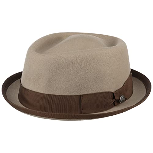 LIERYS Fedora Pork Pie Wollfilz Hut Damen Herren Wasserabweisend Knautschbar Sommer Winter beige M (56-57 cm)
