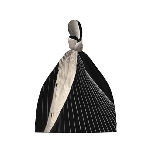 Newborn Baby Hat, Abstract Curves Print Soft Top Knot Beanie Cap, Cute Baby Headwear for 0-6 Months Black