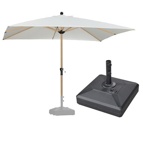 PURPLE LEAF Patio Umbrella with Base 10' x 10' Wood-Grain Finish, Cream