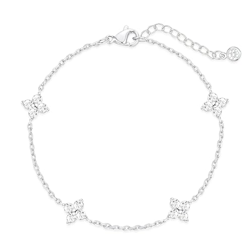 ZOERAY Bracelet Femme Argent 925/Or en Trefle à 4 Feuilles Réglable Bracelet 18K Plaqué Or en Zircon Cubique Papillon Fleur Bracelets Amitié Parure Bijoux...