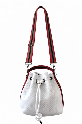 Image of Dallas Hill Mini Crossbody Handbag for Women, Black Crossbody Purse with Red & Silver Stripe,Adjustable Shoulder Strap