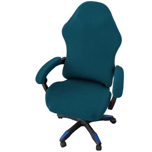 Coprisedia elasticizzato da gaming, rimovibile, per sedie da ufficio e computer, stile corsa, blu navy, con braccioli e fondo elastico, misura universale