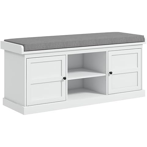 HOMCOM White Shoe Storage Bench with Cushion Cover
