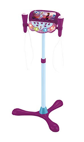 Lexibook, Frozen, Altavoz luminoso con soporte para niños, juego musical de juguete, altura ajustable, efectos de luz, 2 micrófonos incluidos, enchufe MP3, enchufe de cable Aux-in, morado/azul, S160FZ