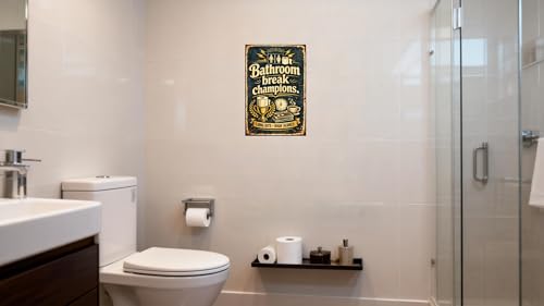 Bathroom Break Champions Vintage Metal Tin Sign 8x12 Inch Funny Toilet Humor Wall Decor Rustic Retro Bathroom Plaque Long Sits High Scores Sign for Restroom Man Cave Home with Pre Drilled Holes - Image 4