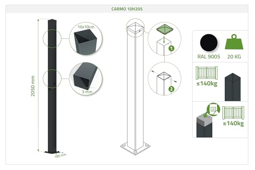 Casanoov Portail battant acier noir mat 3,5m NALI VELETA H.200cm + 2 poteaux 10x10 acier CARMO – vue 3