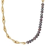 NOELANI Collier Edelstahl Damen Halsschmuck, mit Süßwasserzuchtperle, 40+5 cm, Gold, Kommt in Schmuck Geschenk Box, 2034643