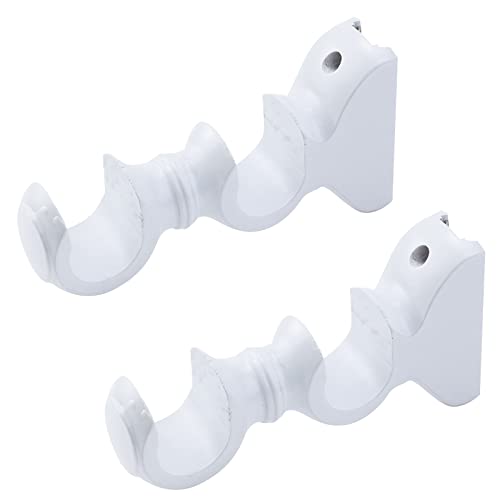 T Tulead 2 Stück Doppel-Gardinenstangenhalterungen Holz Gardinenstange Halterungen Wandmontage Stange Halter Weiß Deckenhalterung Stange Halterung Cover