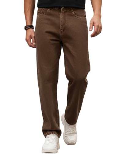 Urbano Fashion Men's Brown Loose Baggy Denim Jeans Chocolate Brown - Image 2