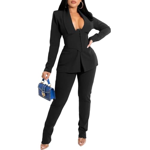 Women's Business Pant Suit Long Sleeve Formal 2 Piece Blazer Set Casual Office Work Fall Outfits
