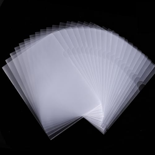 100 Pack Plastic Clear Document Folders, Clear Folders for Documents, L-Type Folder Copy Safe Project Pockets, A4 Paper Sleeves Folder in Transparent with 60 Pieces Index Tabs for Office