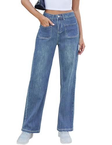 Womens Wide Leg Jeans Trendy High Waisted Straight Leg Jeans Stretchy Baggy Denim Pants