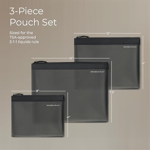 Briggs & Riley Translucent Pouch Set - Toiletry Bags for Women & Men, Organizer for Vacation, Use for Bathroom Accessories, Makeup, & Skincare - 3 Piece Set, Black3