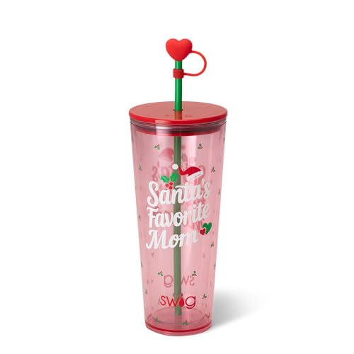 Swig Life 24oz Plastic Tumbler with Lid & Straw, Santa's Favorite Mom