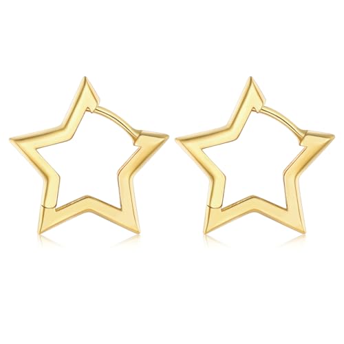 FaithHeart Star Hoop Earrings for Women Hypoallergenic, Silver/Black/14K Gold Plated Hoop Earrings for Women Hypoallergenic Lightweight Star Earring F