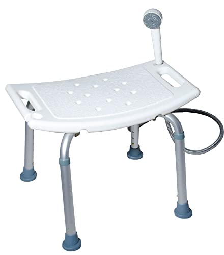 Cymam – Taburete de Ducha Antideslizante – Banqueta de Baño Regulable en Altura 35-53 cm para Adultos y Mayores – Silla de Ducha con Montaje sin Herramientas y Soporte para Ducha de Mano