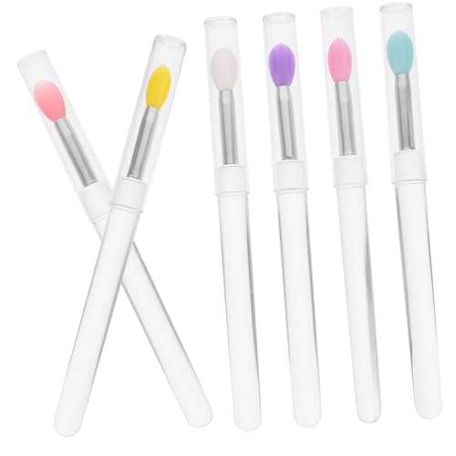 AUTSUPPL Convenient Lidded Lip Brush Stick 6pcs Silicone Lip Applicators Makeup Tools for Eyeshadow Lipstick