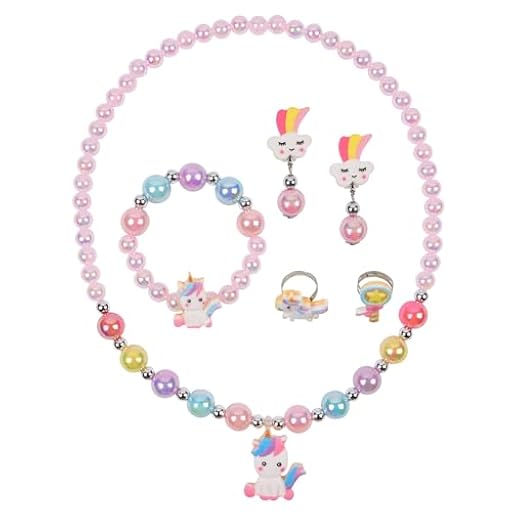 OSDUE 6 Piezas Conjunto de Joyas de Unicornio para Niñas, Joyas de Unicornio para Niños que Incluyen Collar, Anillo, Pulsera, Aretes, Conjunto de Joyas de Unicornio para Niños para Fiesta | Ya disponible en tu tienda friki favorita! En mundofriki.es!