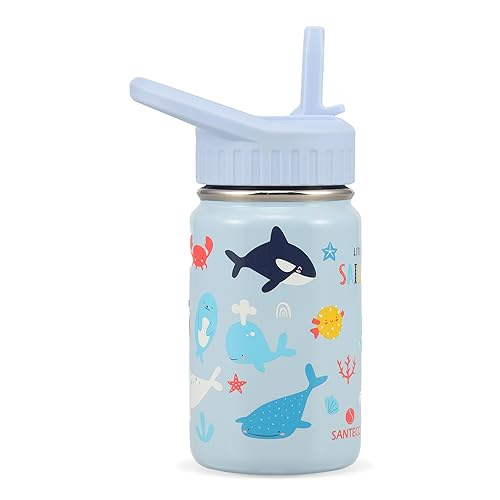 SANTECO 350ml/12oz Bouteilles d'eau pour Enfants, Bouteille Acier Inoxydable Isotherme avec Paille sans BPA et Anti-fuite Réutilisable pour Transport Facile à l'école