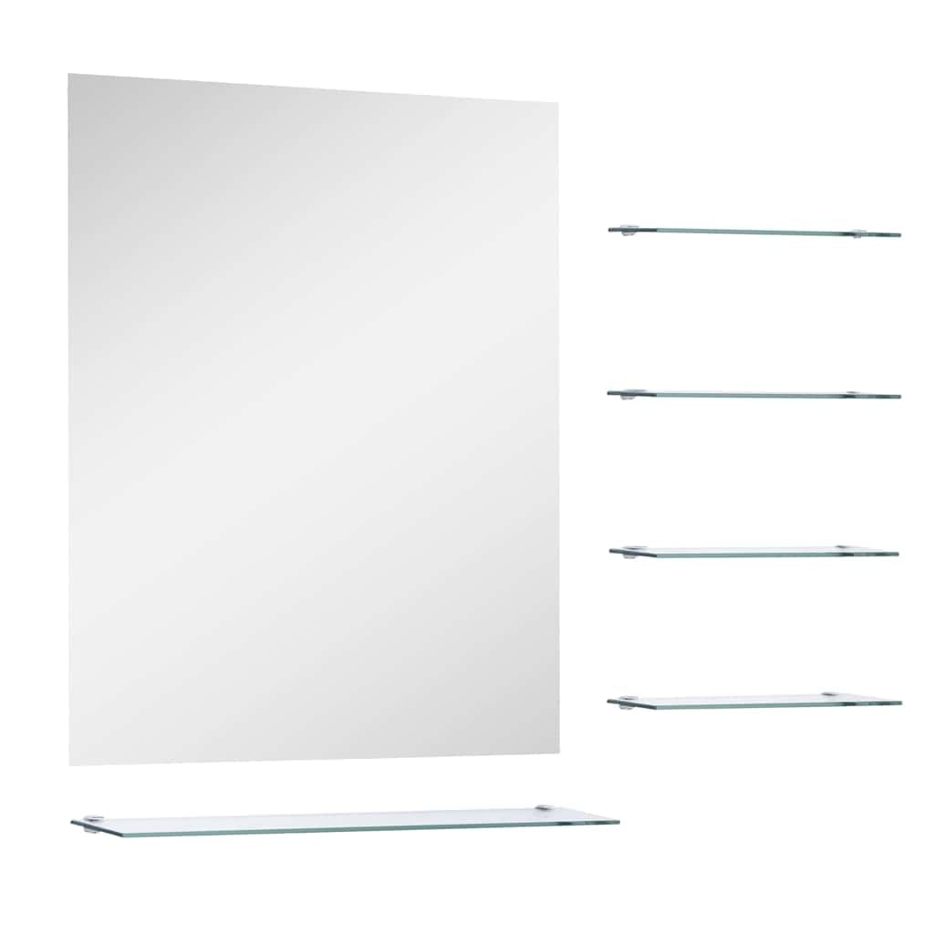 KGHFDVB Rectangular Wall Mirror with 5 Shelves, 50x60 cm Tempered Glass Mirror for Bathroom, Living Room or Bedroom Storage