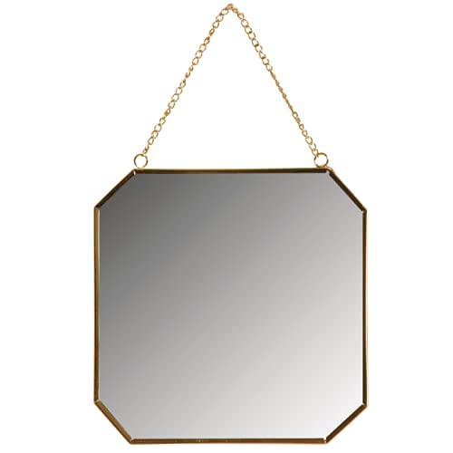 Image of Vintage Wall Mirror with (Brass) Border Wall Hanging Mirror with Chain | Decorative Mirror for Wall Living Room Bedroom & Bathroom Mirror Size - (11 Inches) (Octagonal)