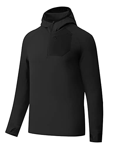 BALEAF Men s Fleece Jacket Quarter Zip Pullover with Zipper Pocket UPF 50 Long Sleeve Thermal Hoodie for Running Cycling Black Size L