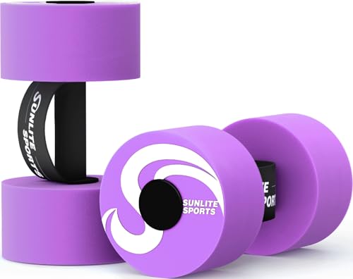 Sunlite Sports Water Weights Pool Exercise Dumbbells, Water Aerobic Equipment, High-Density EVA-Foam Dumbbell with Handle Strip, Aqua Therapy, Pool Fitness, Water Exercise, Set of 2