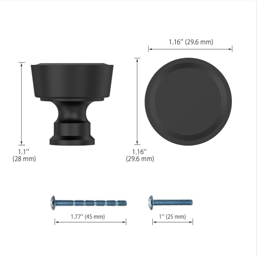 Image of 10 Pack 1-1 /5Inch(30mm) Matte Black Cabinet Knobs for Dresser Kitchen Knob Drawers Pulls Black Hardware for Cabinets Cupboard Bathroom