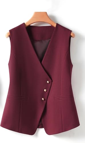 Women's Vest Sleeveless Suit Jacket V-neck Diagonal Buckle Work Office Suit Vest Top2