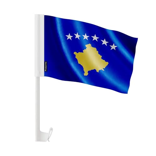 Drapeau Voiture Kosovo en Polyester Résistant aux Intempéries et Flottement Fluide - 50 Pcs