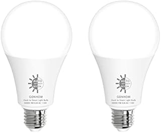 2 Pack GONHOM Dusk to Dawn Light Bulbs Outdoor, 5000K-Daylight, 720LM, 9W(100W Equivalent) A19 E26 Automatic On/Off LED Light Bulbs, Dusk to Dawn LED Outdoor Lighting for Porch Garage Patio