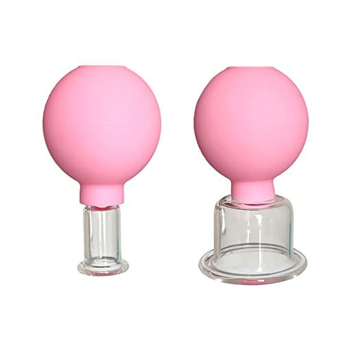 2 Pieces Glass Facial Cupping Set, Silicone Vacuum Suction Facial Cupping Cups for Eyes, Face and Body (Pink)
