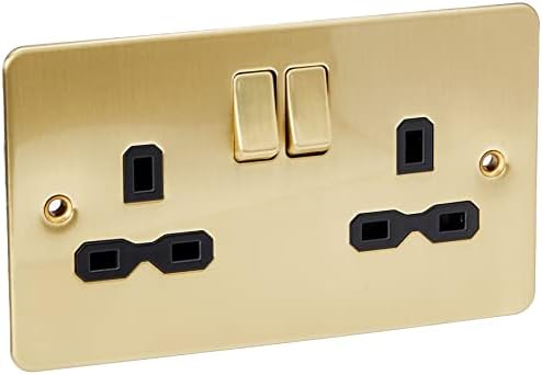 Knightsbridge FP8900BB Brushed Brass FPAV8900BB Flat Plate 115V/230V Dual Voltage Shaver Socket Black Insert, 230 V