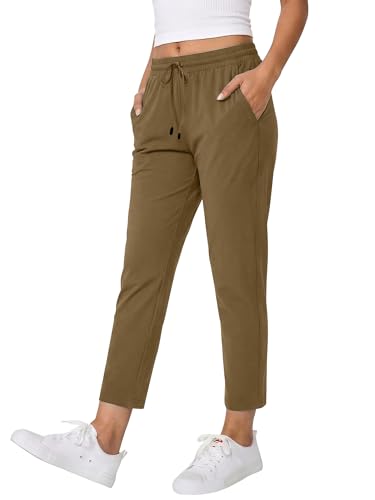 KISSMODA Womens Joggers with Pockets 7/8 Ankle Length Stretch Sweatpants Casual Lounge Golf Pants Lightweight Running Sports Track Buttoms Trousers Khaki