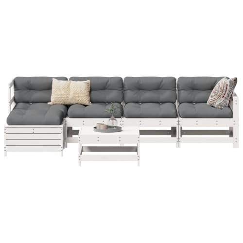Bowekam 6-teiliges Garten-Sofa-Set Weiß Kiefer