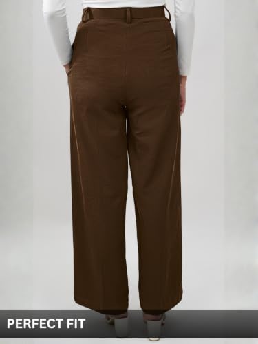 Image of Leriya Fashion Women High Waist Polycotton Formal Trousers | Summer Breathable Wide Leg Pants with Pockets |Casual, Office & Travel Outfits