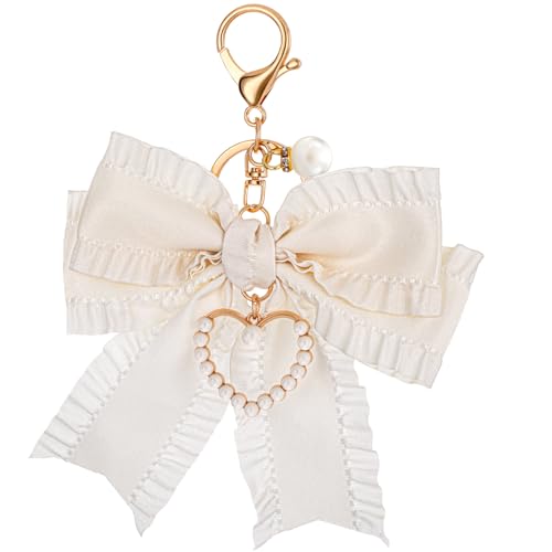 Bow Purse Keychain Charm Bow Keychain Bag Charms for Women Bow Keychain Pearl Wristlet Keychain Backpack Charm Keychain Cute Handbag Purse Charms Accessories Charms for Purses Key Chains Car Keys
