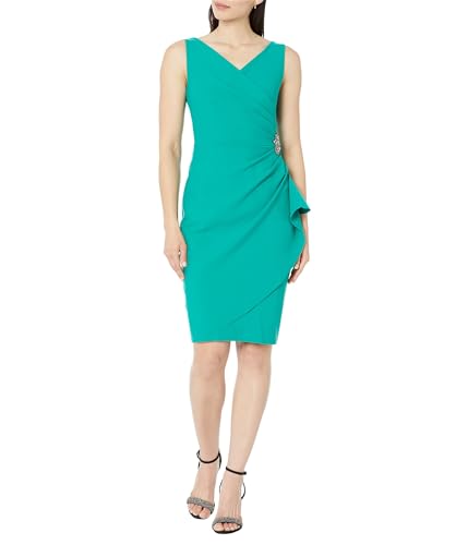 Image of Alex Evenings Women's Slimming Short Ruched Dress with Ruffle (Petite and Regular)