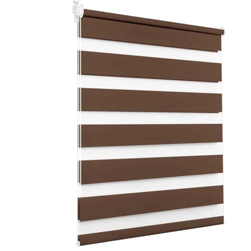 Doppelrollo Klemmfix ohne Bohren 45 x 70 cm lichtdurchlässig & verdunkelnd Rollo Seitenzugrollo inklusive Montagematerial für Tür & Fenster, Braun