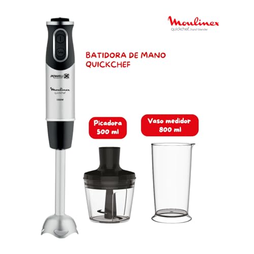 Miniatura 6 de Moulinex QuickChef, Batidora de Mano de 1000 W, 10 velocidades variables y función turbo, Protector antisalpicaduras, Incluye picador de 500 ml y vaso medidor de 800 ml, Negra, DD6578