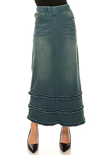 Fashion2Love Women's Juniors/Plus Size High Waisted Shaping Pull-On Stretch Denim Long Skirt (87804)